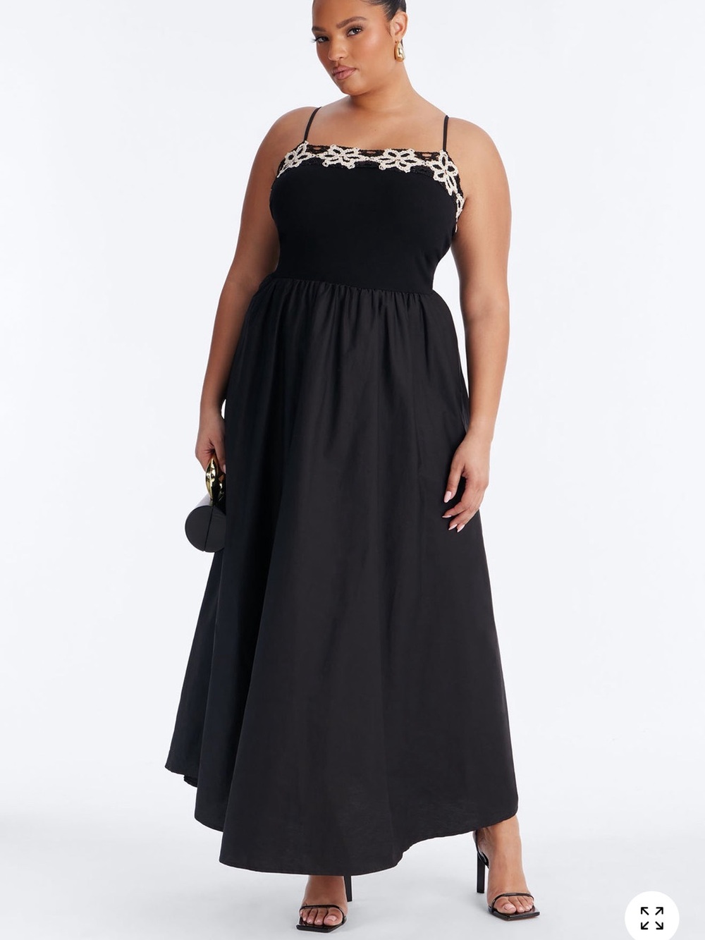 Black Maxi Dress with Crochet Trim